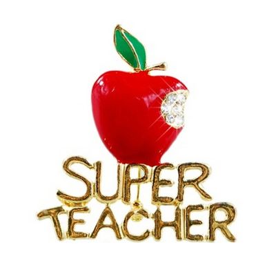 New Red Super Teacher Xmas Gift Unisex With Crystal Brooch Pin Show Your Love