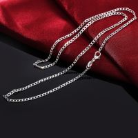 【cc】卐✵∋  925 Sterling Necklace 16/18/20/22/24/26/28/30 Inches Classic 2MM Flat Sideways chain for Men Jewelry party