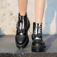 รองเท้าบูทหุ้มข้อสตรีสไตล์เกาหลี Pointed Toe Zipper Martin Boots