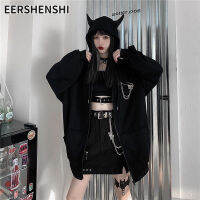 EERSHENSHI แจ็กเก็ตมอนสเตอร์สีดำใส่ได้ทั้งชายและหญิงแจ็คเก็ตคู่รักการ์ตูนขนาดใหญ่บางแจ็คเก็ตเสื้อกันหนาวมีฮู้ด