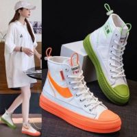 COD DSFGREYTRUYTU Canvas Shoes Korean fashion High-top canvas shoes female students Korean version of Joker 2022 autumn new green board shoes female Xuan elegant wind high-top shoes