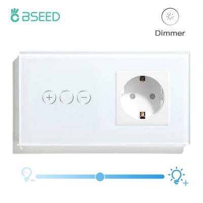 BSEED 1Gang Led Touch Dimmer Switch Wall  1Way Plus Power Socket with USB Type-c Outlets Crystal Panel Blue Backlight