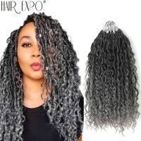 14-26"Goddess Locs Crochet Braids Hair Natural Synthetic Braiding Hair Extension Ombre River Faux Locs With Curly Hair Expo City