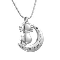 CatDog Pet Loss Gift Memorial Necklace Urn for Ashes, You Left paw Prints on My heart Stainless steel cremation Pendant Jewelry