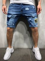 [COD] European and mens jeans new style ripped slim trousers cross-border exclusively for stations badge