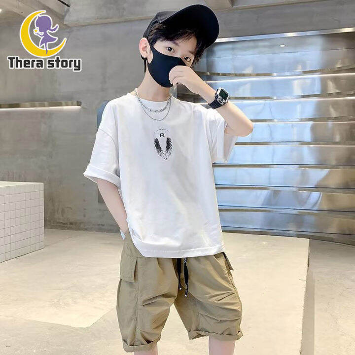 thera-boy-เสื้อยืดแขนสั้น-คอกลมเสื้อแบบหลวมแฟชั่นแขนสั้นการ์ตูน