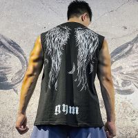 Muscle glance wings of popular logo printed sleeveless T-shirt male fitness training tank top sports vest ins summer clothes