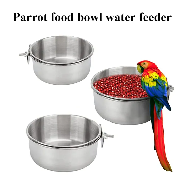 Stainless Steel Bird Feeding Dish Cup Parrot Food Bowl Water Feeder for