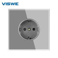 【LZ】⊙✗△  VISWE-EU Tomada de alimentação USB padrão espelho cinza completo painel de vidro temperado Tomadas Elétricas Melhoria Home 220V 16A