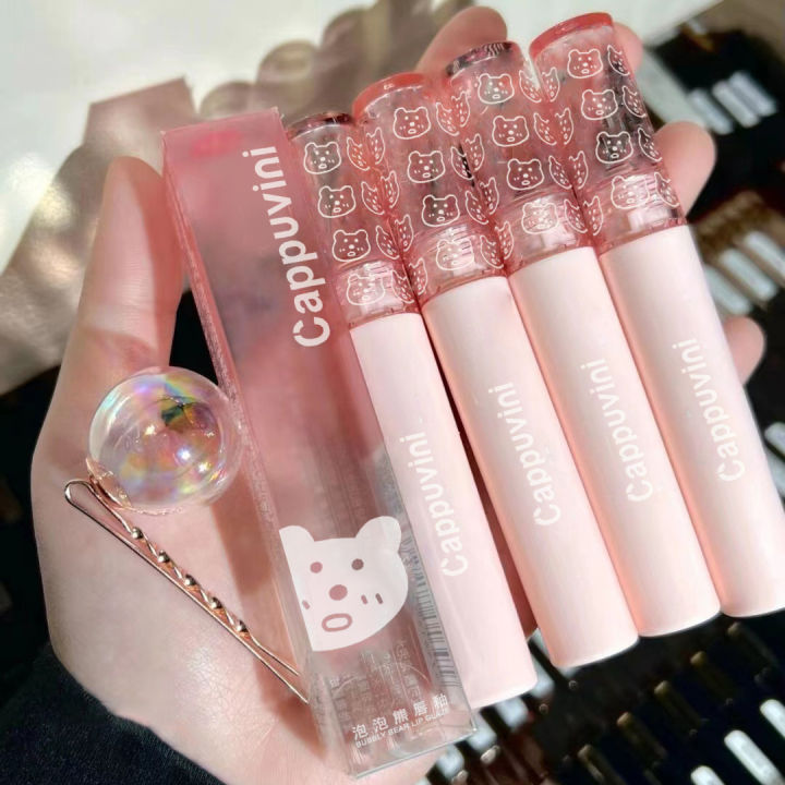 cappuvini-ลิปหมีกลอส-ลิปสติก-ติดทน-ให้ความชุ่มชื้นcute-bear-mirror-lip-glaze-water-gloss-lip-gloss-lipstickhz-050