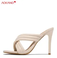 [AOKANG high heels shoes fashion 2022 fashion outer wear slippers anti leather high heels easy INS female sandals,AOKANG Fashionable outer wear slippers anti-leather high-heeled sandals INS simple,]