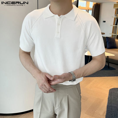 INCERUN เสื้อเชิ้ตทางการแบบลำลองสำหรับผู้ชายแขนสั้น,เสื้อพอดีตัวเสื้อเสื้อมีปกเสื้อยืด (สไตล์เกาหลี)