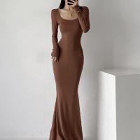 Square Collar Long Sleeve Fishtail Dress Tight Figure Wrap Hip Super Long Dresses Fashion Tops Slim Female Dress