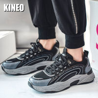 KINEO รองเท้าสเก็ตสีดำของผู้ชาย,รองเท้าผ้าใบหนัง MODE Korea ข้อต่ำรองเท้ากีฬาวิ่งเดินสบายรองเท้าผู้ชายลำลองสำหรับยิมวิ่งและท่องเที่ยว