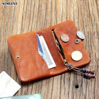 （Layor wallet）กระเป๋าสตางค์ผู้หญิงแบบสั้นทำมือสไตล์วินเทจสำหรับผู้ชายและผู้หญิง,กระเป๋าใส่เงินหนังแท้กระเป๋าสตางค์บางขนาดเล็กแบบพับสองพับมีซิปมีกระเป๋าใส่เหรียญ