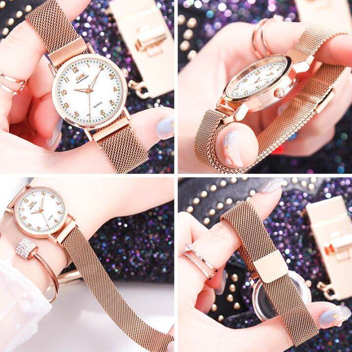 นาฬิกาข้อมือผู้หญิง-original-quartz-stainless-steel-waterproof-luminous-digital-watch-magnetic-buckle-korean-style