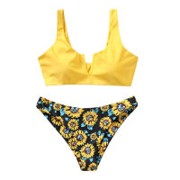 Sunflower Print Swimwear Women Biquini Padded Bikini Set Swimsuit Ladies Push-up Triangle Bathing Suit Dropshipping