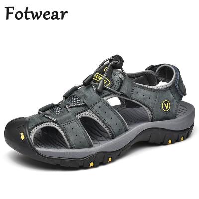 Genuine Leather Men Sandals Big Size Covered Toe Summer Beach Shoes Breathable Hole Sneakers Outdoor Quick Drying Casual Sandals