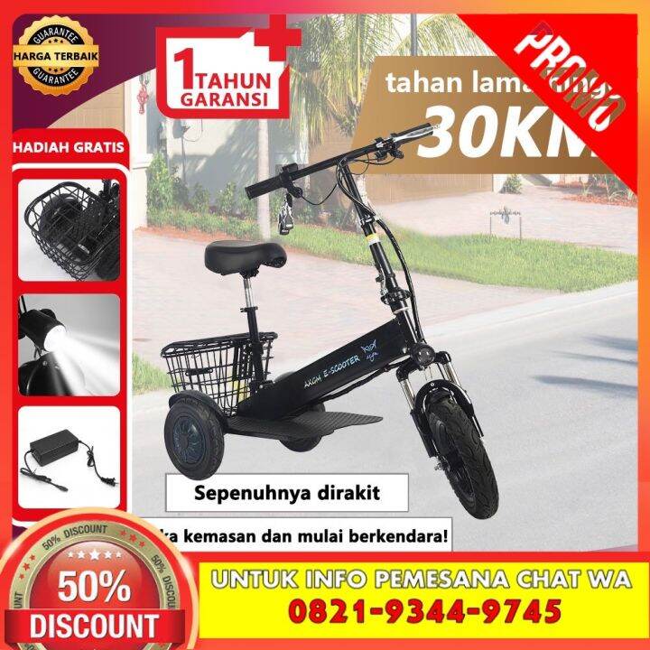 Sepeda Listrik Roda 3 Dewasa Baterai Lithium 35km/h Awet 30km Lipat ...