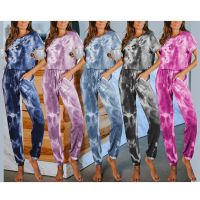 Casual Everyday Women Wear Tie-Dye Suit Short Sleeve Round Neck Jumpsuit