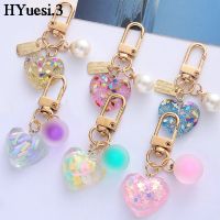 Fashion Heart Charms Key Chain Mini Matte Ball Metal Tag Pearl Key Rings Earphone Case Decoration Girls Women Gifts