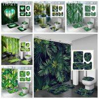 【CW】۩❉⊙  Shower Curtain  Leaves Printed Anti-Slip Sets Toilet Cover