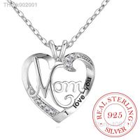 ❃ S925 Solid Sterling Silver Pendant Necklace Women I Love You MOM Heart Crystal Necklace for Mothers Day Gift Christmas Jewelry