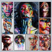 บทคัดย่อผู้หญิง Face Graffiti Street Art ภาพวาดสีน้ำมันบนผ้าใบโปสเตอร์และพิมพ์ Pop Wall Art สำหรับตกแต่งห้องนั่งเล่นสีน้ำ New