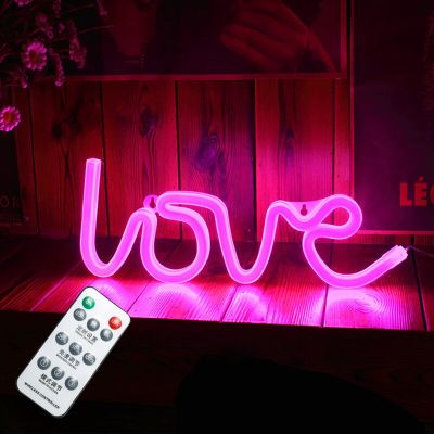 Romote โคมไฟ LED โคมไฟหัวเตียงไฟสัญญาณ LED โคมไฟตั้งโต๊ะรูปความรักไฟนีออนสำหรับคริสต์มาสงานแต่งงานวันเกิดมิตรภาพ