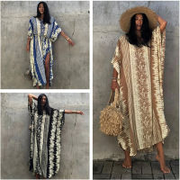 2023 เซ็กซี่บิกินี่สตรี Cover Up งูพิมพ์ลายขวางชุดเดรสแม็กซี่ Oversize Belted Beach เสื้อ Kaftan ชุดเดรสว่ายน้ำขนาดพิเศษ