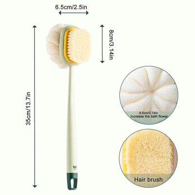 ‘【；】 Long Handled Back Brush For Shower Reversible Bath Sponge Removable Shower Scrub Ball Bodyy Cleaning For Women And Men
