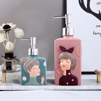 ✔ Resin Bathroom Liquid Soap Dispenser Shampoo Lotion Bottle ABS Head Wedding Gift Present Pink Blue Brown Bath Hardware 330/480ML