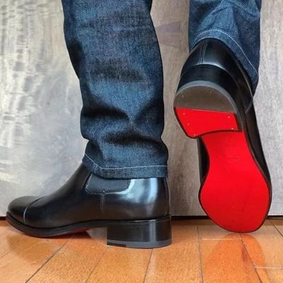 รองเท้าบู๊ตผู้หญิงพื้นสีแดงสำหรับผู้ชายนิ้วเท้าทรงกลมรองเท้าบูทหุ้มข้อธุรกิจกันลื่นขนาด38-46สั้นสำหรับผู้ชายรองเท้า "Zapatos" สำหรับ Moto Hombre