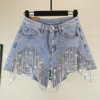 【CW】 Ripped Jeans Short Waist Tassel Y2k Bottoms Ladies Denim Shorts Clothing Fashion