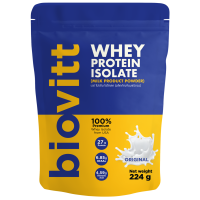 biovitt whey protein isolate ไบโอวิต เวย์โปรตีน ไอโซเลท รสนมจืด สูตรลีนไขมัน เสริมมวลกล้ามเนื้อ ขนาด 224 กรัม