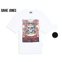 DAVIE JONES เสื้อยืดพิมพ์ลาย ทรง โอเวอร์ไซซ์ สีขาว สีดำ Graphic print T-shirt in  white black WA0142WH BK