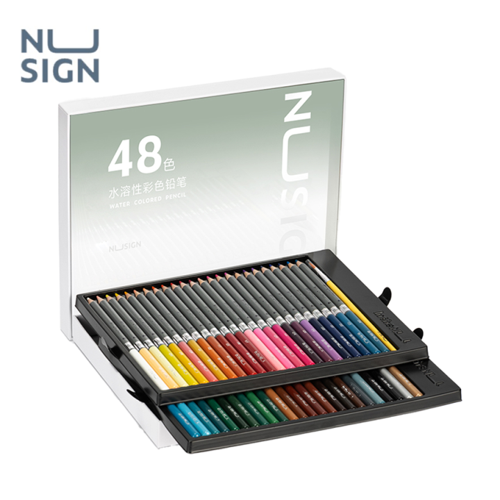 nusign-ดินสอสีไม้-สีไม้-สีไม้ระบายน้ำ-แท่งยาว-เนื้อสีเข้ม-ผสมสีสวย-สีสันสดใส-แถมฟรีพู่กันภายในกล่อง-จำนวน-48-สี-72-สี