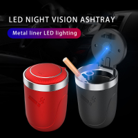 ที่เขี่ยในรถยนต์พร้อมไฟ LED ชนิดกดตกแต่งภายใน Creative Multifunctional Auto Vehicle Ashtray Holder Decor