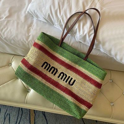 2023 new commuter tote bag high-end straw woven beach bag seaside holiday womens bag