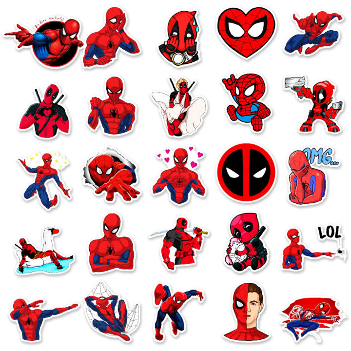 muya-50pcs-spider-man-deadpool-stickers-waterproof-cartoon-vinyl-stickers-for-laptop