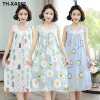 Sleeveless cotton silk nightgown female in 2023 the new western style web celebrity hot style pajamas mother spun rayon dress in summer