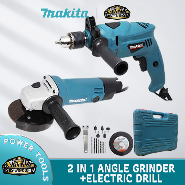 MAKITA 2 in 1 Power Tool Set 850W - Grinder and Drill in a BOX | Lazada PH
