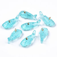 5pc Transparent Epoxy Resin Pendants with Golden Tone Metal Finding Whale Shape Pale Turquoise 28x13~14x12mm Hole: 1.4mm