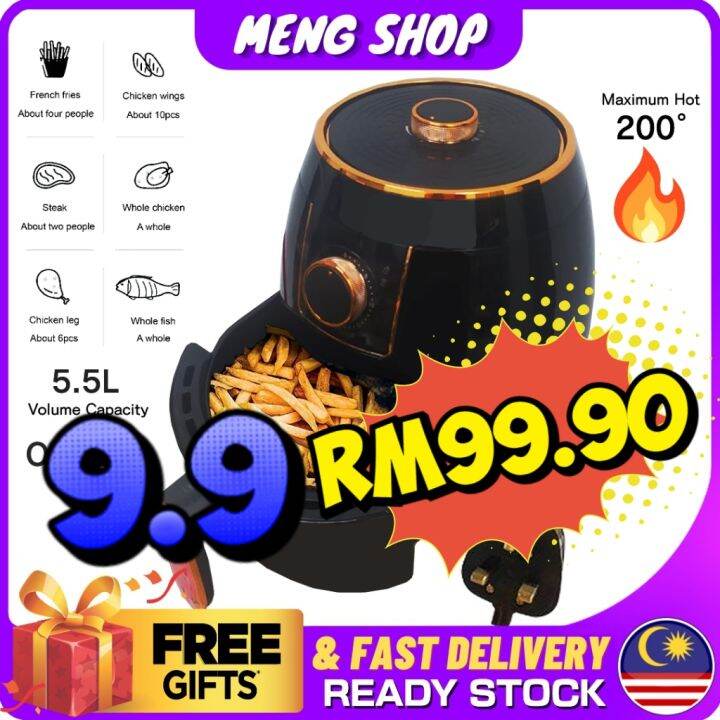Malaysia Plug 5.5 Liter Air Fryer Cooker Capacity Fast Healthier Fried