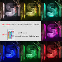 New 3D Night Light Alphabet Letter S 7color Change Desk Table LED Bulb USB Touch Remote Controller Nightlight Christmas Lamp