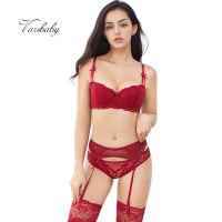 Varsbaby sexy lace 12 cup push up lingerie set bra+panties+garter+stockings 4 pcs ABCD cup