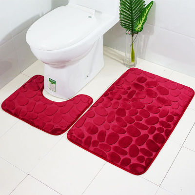 2Pcs Pebble Stone Bathroom Mat Funnel Cobblestone Bath Anti-Slip Carpet Mat Toilet Rug New Bathroom Mat Set