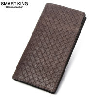 กระเป๋าสตางค์แบบยาวสำหรับผู้ชายหนังวัวแท้แบบ Smart King กระเป๋าใส่เหรียญแนววินเทจแบบถักจุได้เยอะ