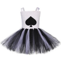Black White Spades Girls Tutu Dress Poker Playing Card Queen of Heart Girls Tulle Dress Halloween Party Costume for Kids Clothes