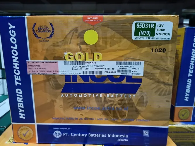 Aki Mobil Incoe Gold N70 Hy 65D31R 12V 70Ah Harga Grosir -65365 (Kode